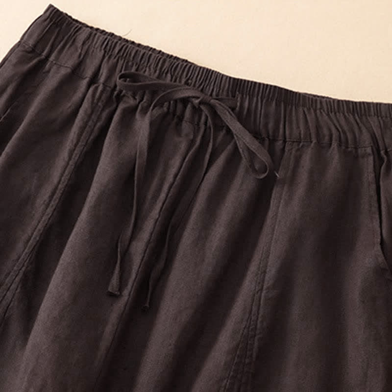 Buddha Stones Pantalones cortos de verano informales con cordón ajustable y bajo con volantes, estilo harem para mujer con bolsillo. - image 4