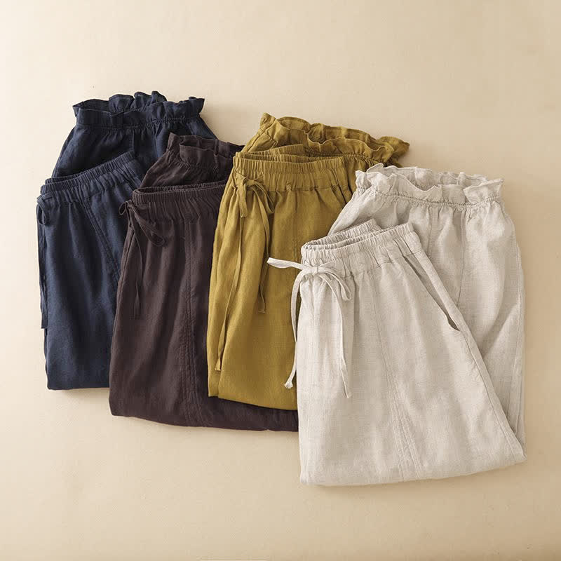 Buddha Stones Pantalones cortos de verano informales con cordón ajustable y bajo con volantes, estilo harem para mujer con bolsillo. - image 19