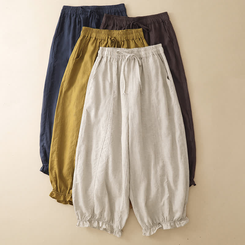 Buddha Stones Pantalones cortos de verano informales con cordón ajustable y bajo con volantes, estilo harem para mujer con bolsillo. - image 18