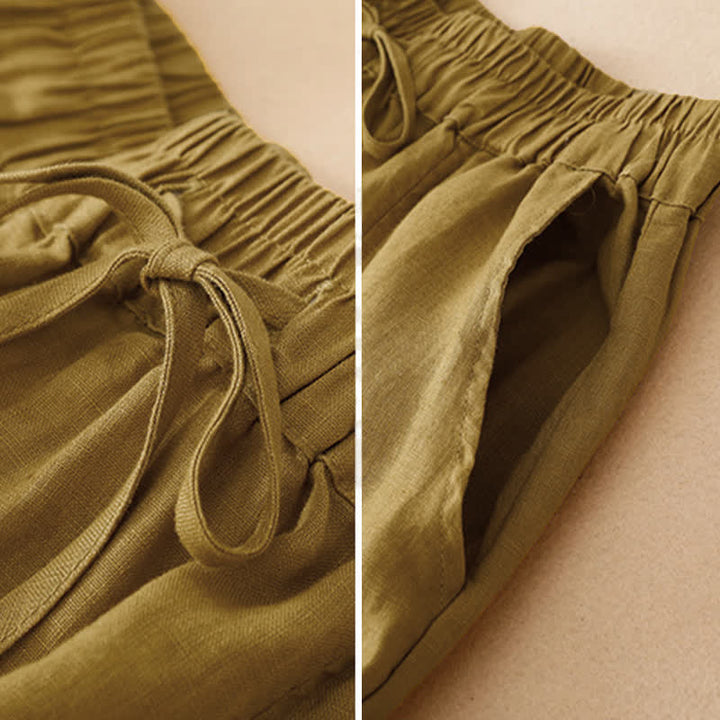 Buddha Stones Pantalones cortos de verano informales con cordón ajustable y bajo con volantes, estilo harem para mujer con bolsillo. - image 8