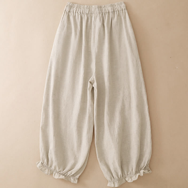 Buddha Stones Pantalones cortos de verano informales con cordón ajustable y bajo con volantes, estilo harem para mujer con bolsillo. - image 11