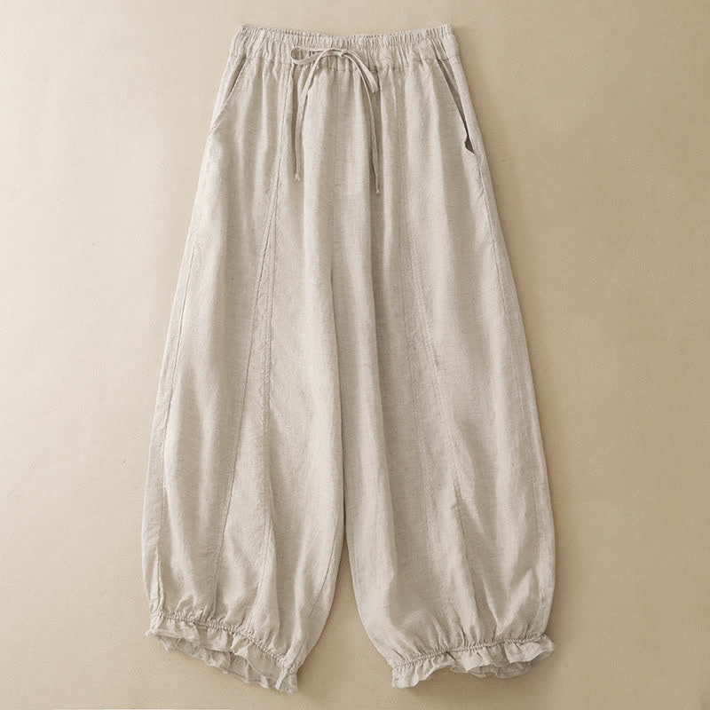Buddha Stones Pantalones cortos de verano informales con cordón ajustable y bajo con volantes, estilo harem para mujer con bolsillo. - Beige - US8-10, UK/AU12-14, EU40-42 (2XL) - image 10