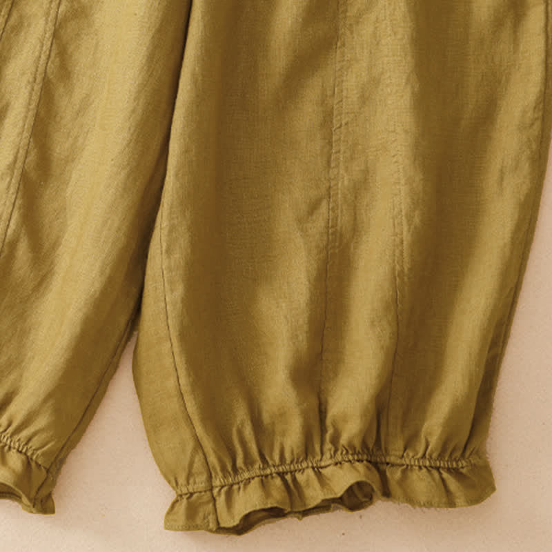 Buddha Stones Pantalones cortos de verano informales con cordón ajustable y bajo con volantes, estilo harem para mujer con bolsillo. - image 9