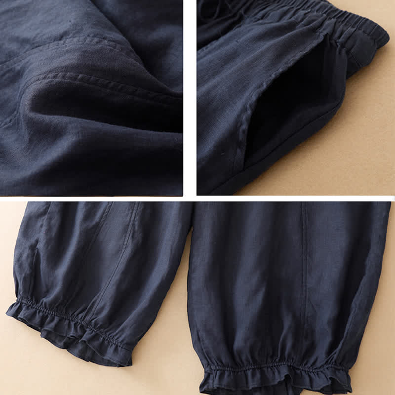 Buddha Stones Pantalones cortos de verano informales con cordón ajustable y bajo con volantes, estilo harem para mujer con bolsillo. - image 2
