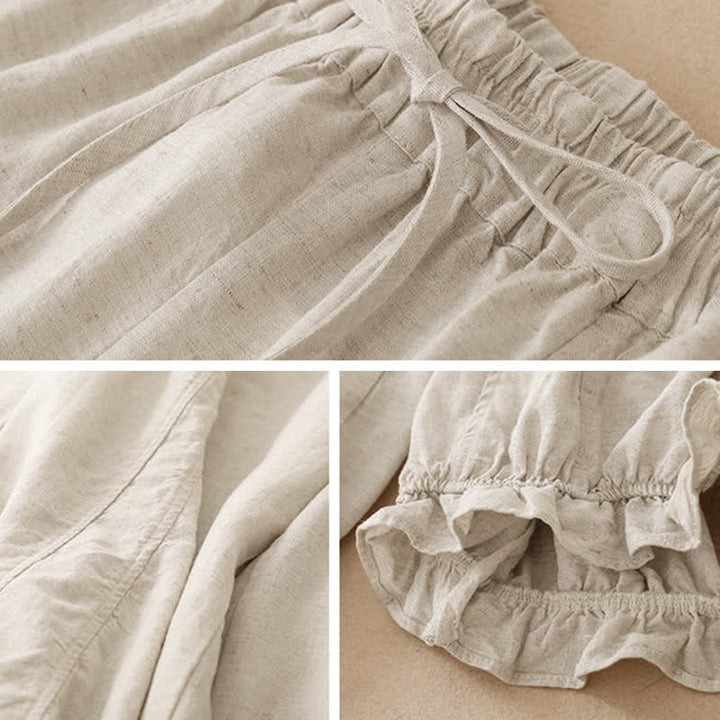 Buddha Stones Pantalones cortos de verano informales con cordón ajustable y bajo con volantes, estilo harem para mujer con bolsillo. - image 14