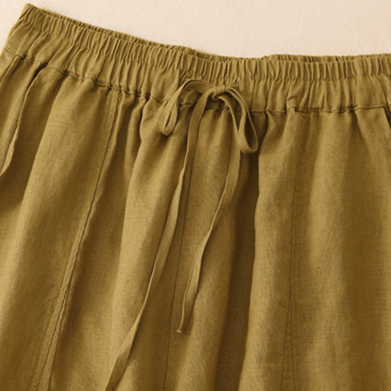 Buddha Stones Pantalones cortos de verano informales con cordón ajustable y bajo con volantes, estilo harem para mujer con bolsillo. - image 7