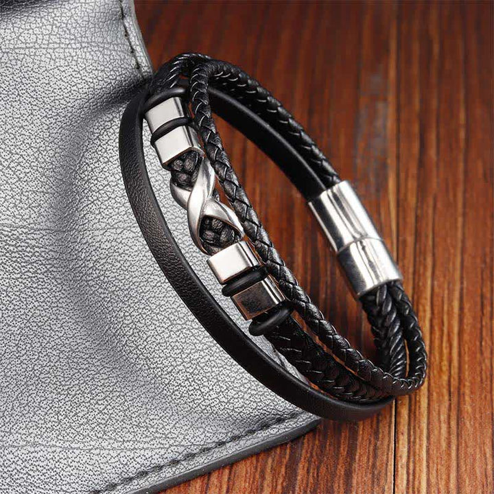 Buddha Stones Pulsera de hombre de acero de titanio trenzado de cuero negro para mayor resistencia - image 2