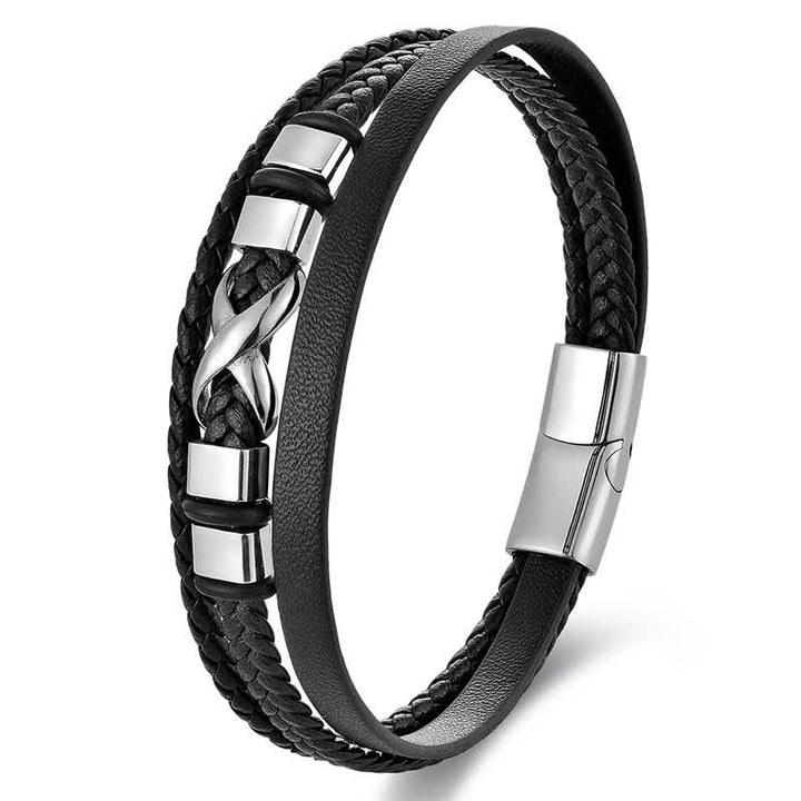 Buddha Stones Pulsera de hombre de acero de titanio trenzado de cuero negro para mayor resistencia - image 8