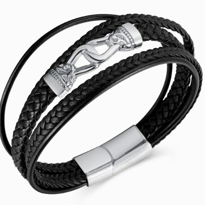Buddha Stones Pulsera de doble vuelta de acero de titanio trenzado de cuero negro y gran durabilidad - image 7