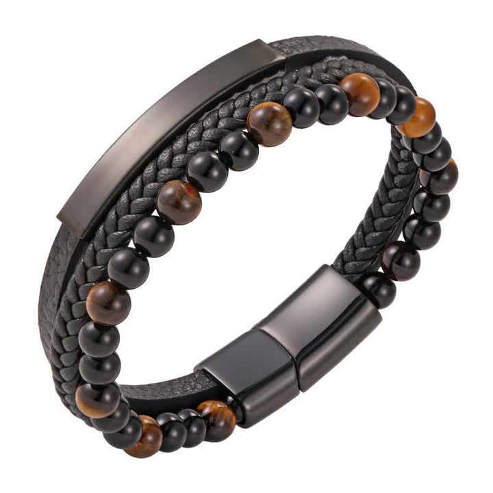 Buddha Stones Pulsera multicapa de cuero trenzado con diseño de ojo de tigre para mayor resistencia - Amarillo - image 10