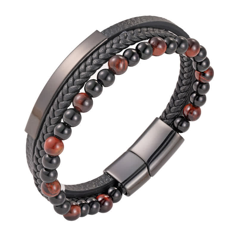 Buddha Stones Pulsera multicapa de cuero trenzado con diseño de ojo de tigre para mayor resistencia - Rojo - image 12