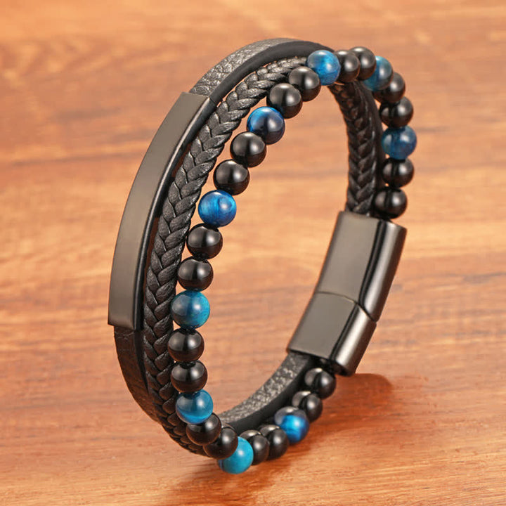 Buddha Stones Pulsera multicapa de cuero trenzado con diseño de ojo de tigre para mayor resistencia - image 0