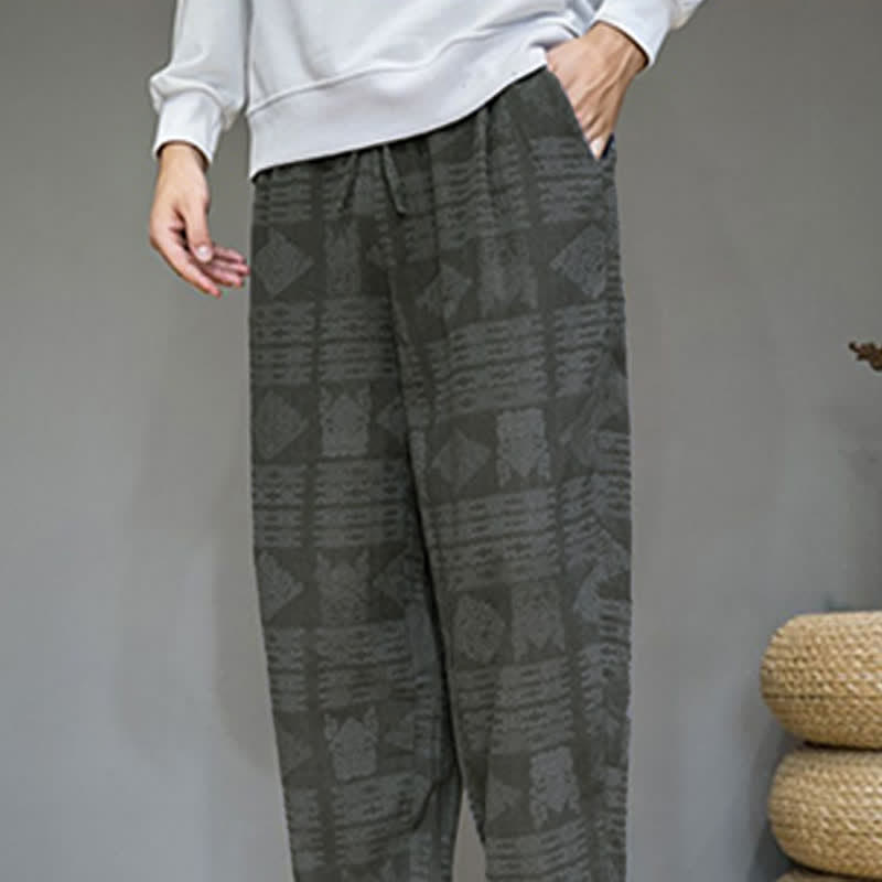 Buddha Stones Pantalones largos geométricos vintage informales de primavera/verano para hombre, de pierna recta y con bolsillos. - image 7