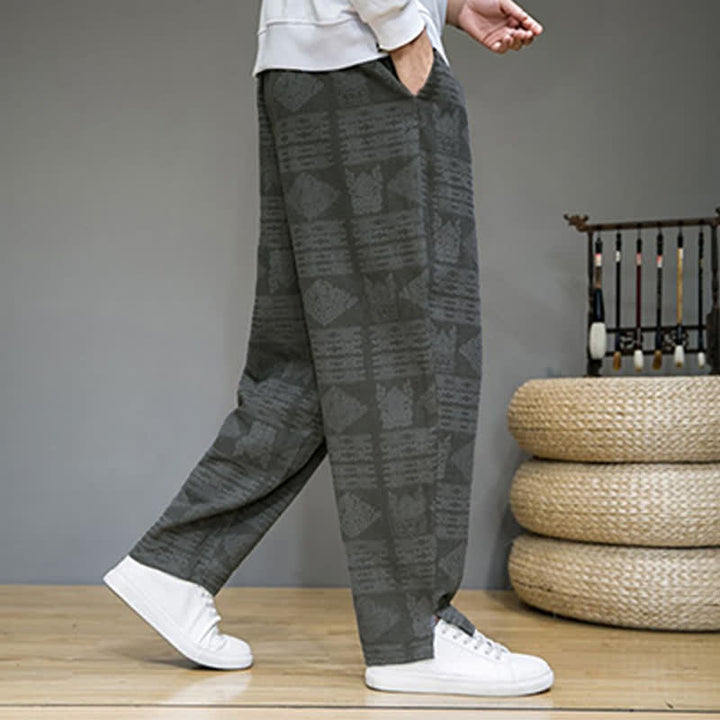 Buddha Stones Pantalones largos geométricos vintage informales de primavera/verano para hombre, de pierna recta y con bolsillos. - image 3