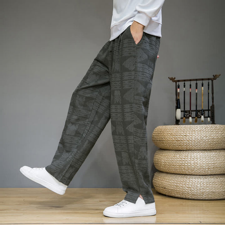 Buddha Stones Pantalones largos geométricos vintage informales de primavera/verano para hombre, de pierna recta y con bolsillos. - image 5
