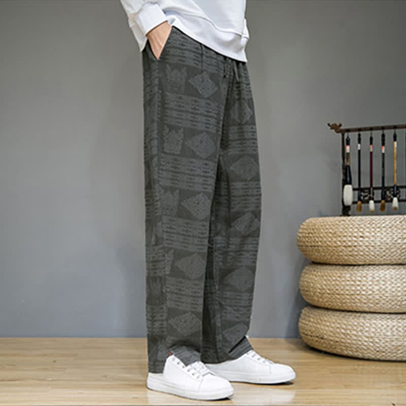 Buddha Stones Pantalones largos geométricos vintage informales de primavera/verano para hombre, de pierna recta y con bolsillos. - image 4