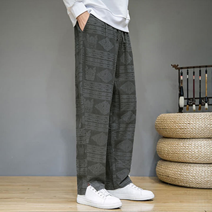 Buddha Stones Pantalones largos geométricos vintage informales de primavera/verano para hombre, de pierna recta y con bolsillos. - image 4