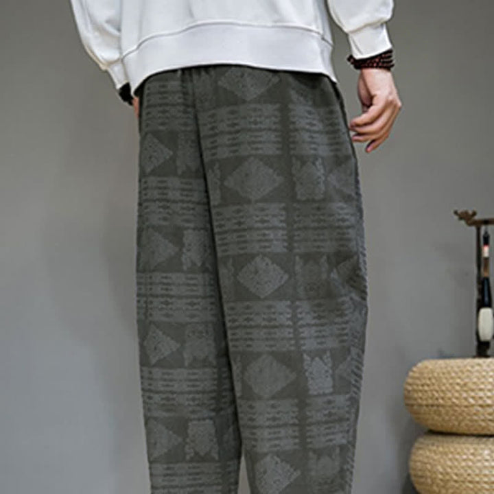 Buddha Stones Pantalones largos geométricos vintage informales de primavera/verano para hombre, de pierna recta y con bolsillos. - image 8
