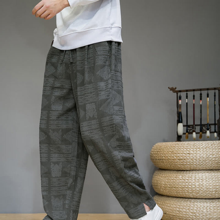 Buddha Stones Pantalones largos geométricos vintage informales de primavera/verano para hombre, de pierna recta y con bolsillos. - Gris - US/UK/AU44, EU54 (4XL) - image 0