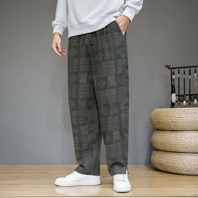 Buddha Stones Pantalones largos geométricos vintage informales de primavera/verano para hombre, de pierna recta y con bolsillos. - image 2
