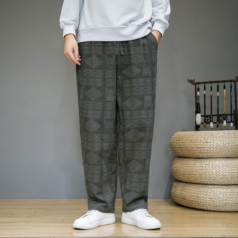 Buddha Stones Pantalones largos geométricos vintage informales de primavera/verano para hombre, de pierna recta y con bolsillos. - image 1