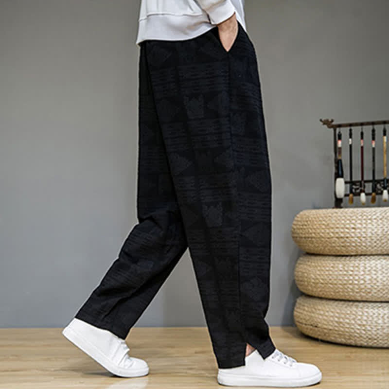Buddha Stones Pantalones largos geométricos vintage informales de primavera/verano para hombre, de pierna recta y con bolsillos. - image 12
