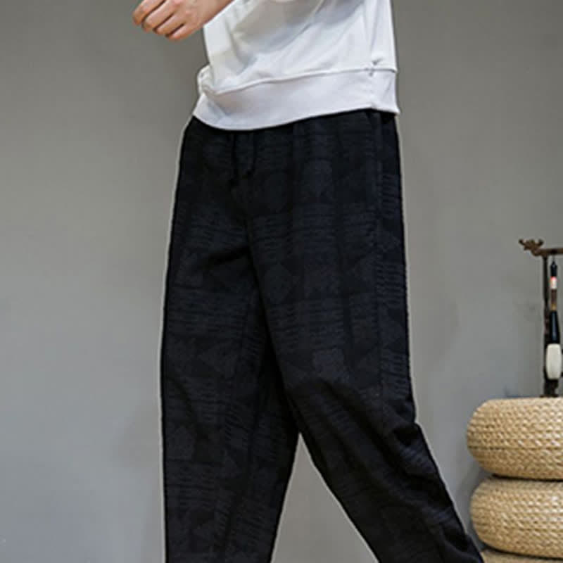 Buddha Stones Pantalones largos geométricos vintage informales de primavera/verano para hombre, de pierna recta y con bolsillos. - image 19