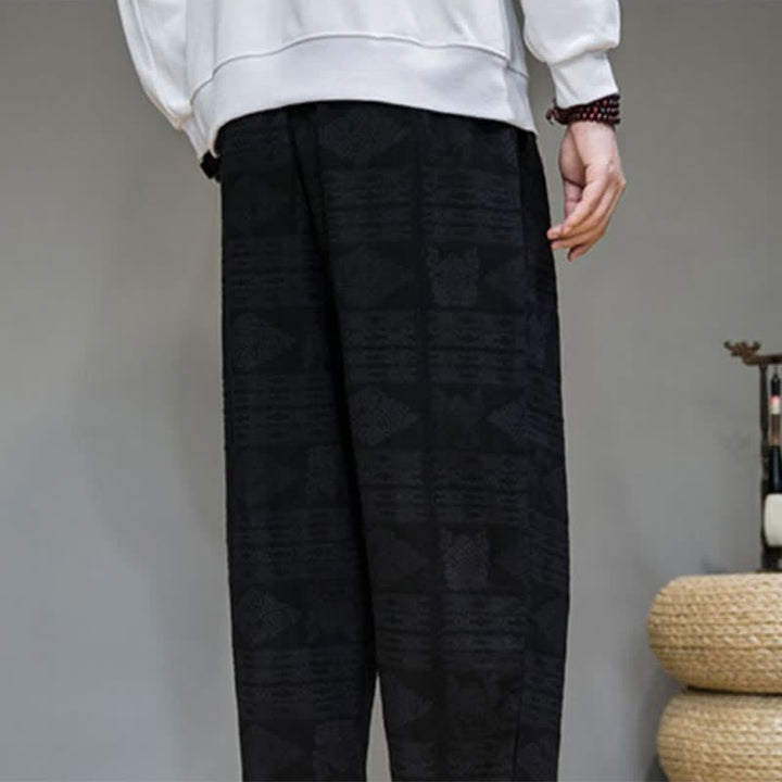 Buddha Stones Pantalones largos geométricos vintage informales de primavera/verano para hombre, de pierna recta y con bolsillos. - image 15