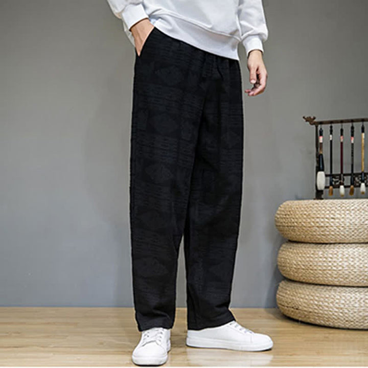 Buddha Stones Pantalones largos geométricos vintage informales de primavera/verano para hombre, de pierna recta y con bolsillos. - image 10