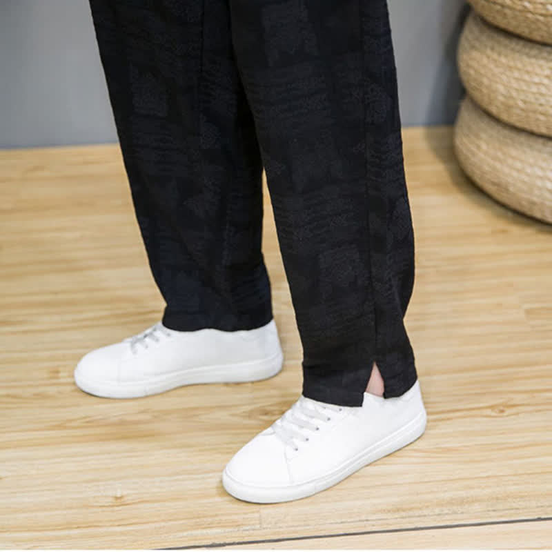 Buddha Stones Pantalones largos geométricos vintage informales de primavera/verano para hombre, de pierna recta y con bolsillos. - image 20