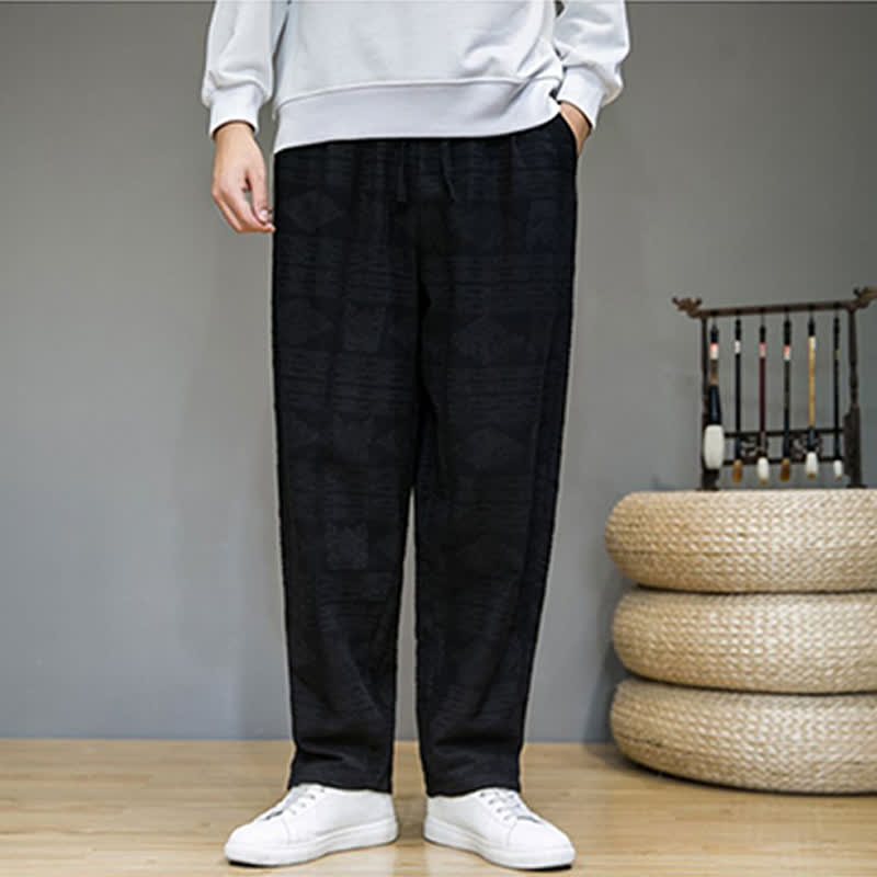 Buddha Stones Pantalones largos geométricos vintage informales de primavera/verano para hombre, de pierna recta y con bolsillos. - image 11