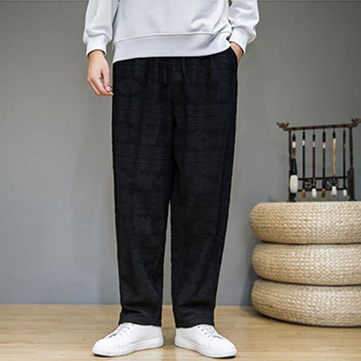 Buddha Stones Pantalones largos geométricos vintage informales de primavera/verano para hombre, de pierna recta y con bolsillos. - image 11