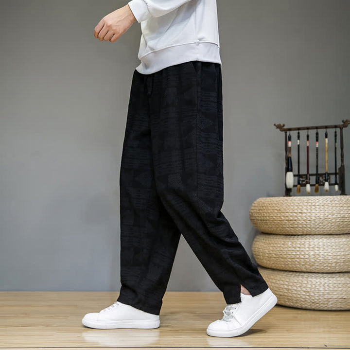 Buddha Stones Pantalones largos geométricos vintage informales de primavera/verano para hombre, de pierna recta y con bolsillos. - Negro - US/UK/AU44, EU54 (4XL) - image 9