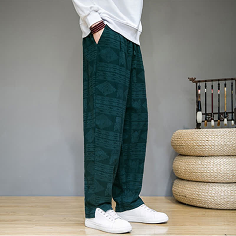 Buddha Stones Pantalones largos geométricos vintage informales de primavera/verano para hombre, de pierna recta y con bolsillos. - image 23