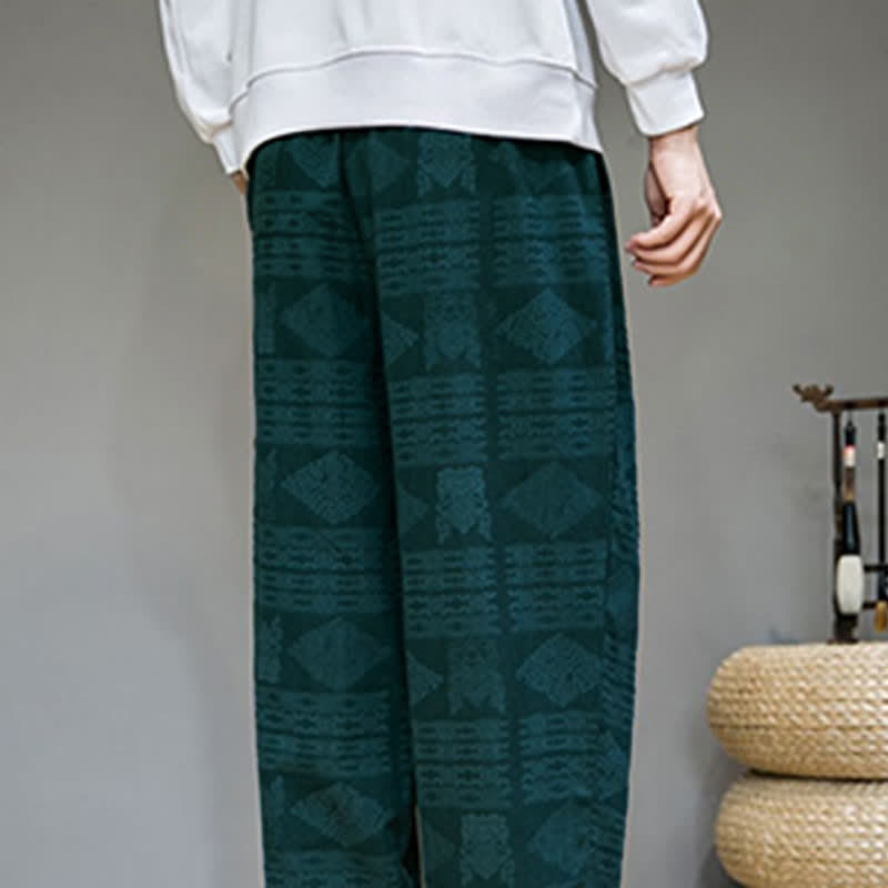 Buddha Stones Pantalones largos geométricos vintage informales de primavera/verano para hombre, de pierna recta y con bolsillos. - image 28
