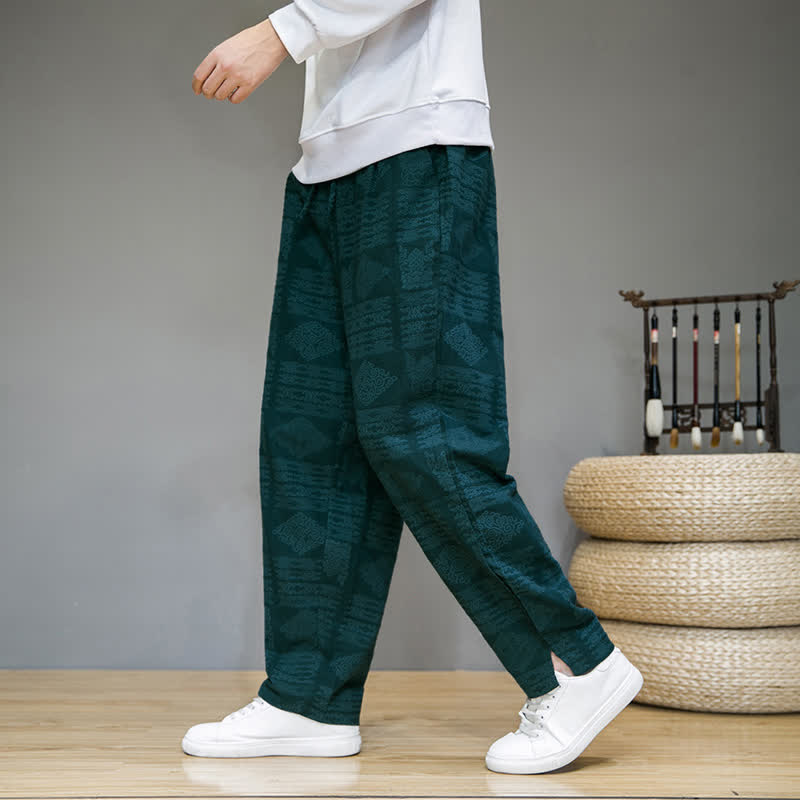 Buddha Stones Pantalones largos geométricos vintage informales de primavera/verano para hombre, de pierna recta y con bolsillos. - Verde azulado - US/UK/AU44, EU54 (4XL) - image 21