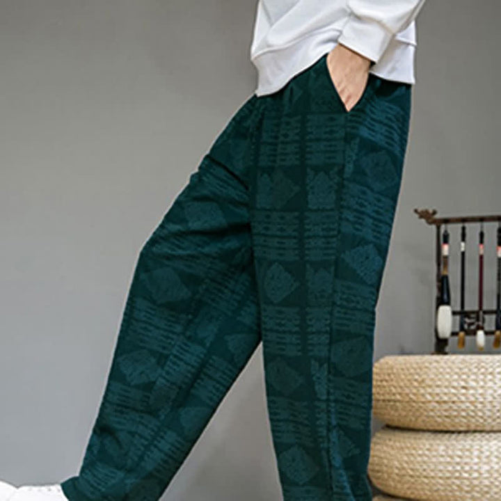 Buddha Stones Pantalones largos geométricos vintage informales de primavera/verano para hombre, de pierna recta y con bolsillos. - image 29
