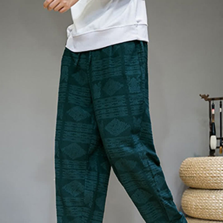 Buddha Stones Pantalones largos geométricos vintage informales de primavera/verano para hombre, de pierna recta y con bolsillos. - image 26