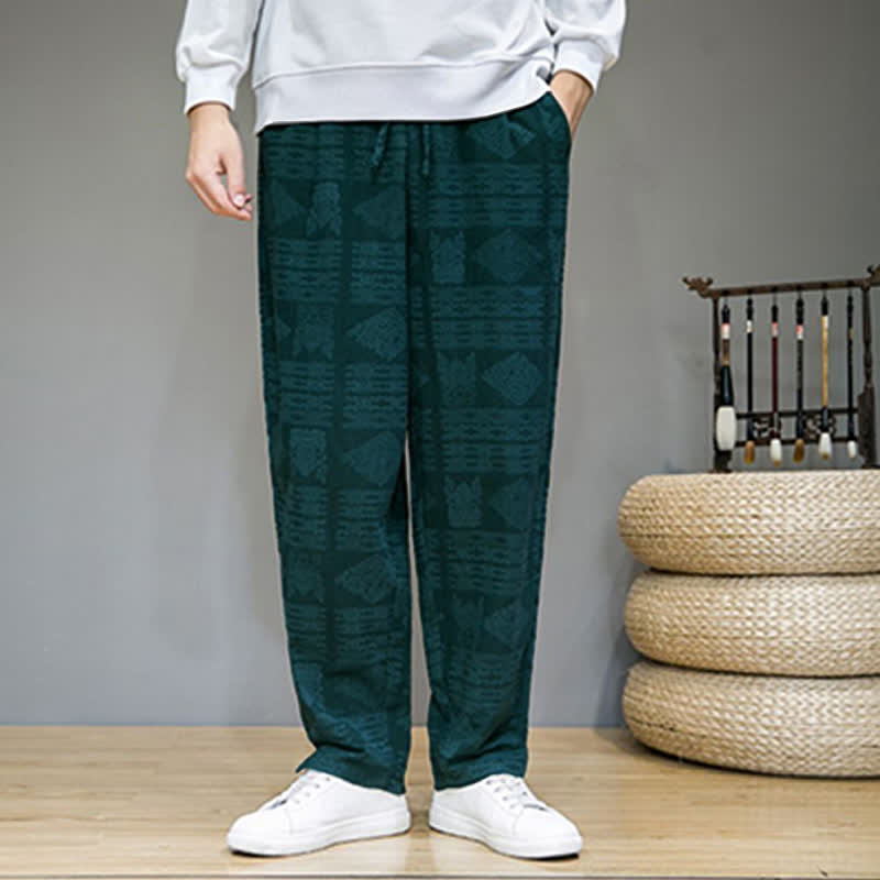 Buddha Stones Pantalones largos geométricos vintage informales de primavera/verano para hombre, de pierna recta y con bolsillos. - image 22
