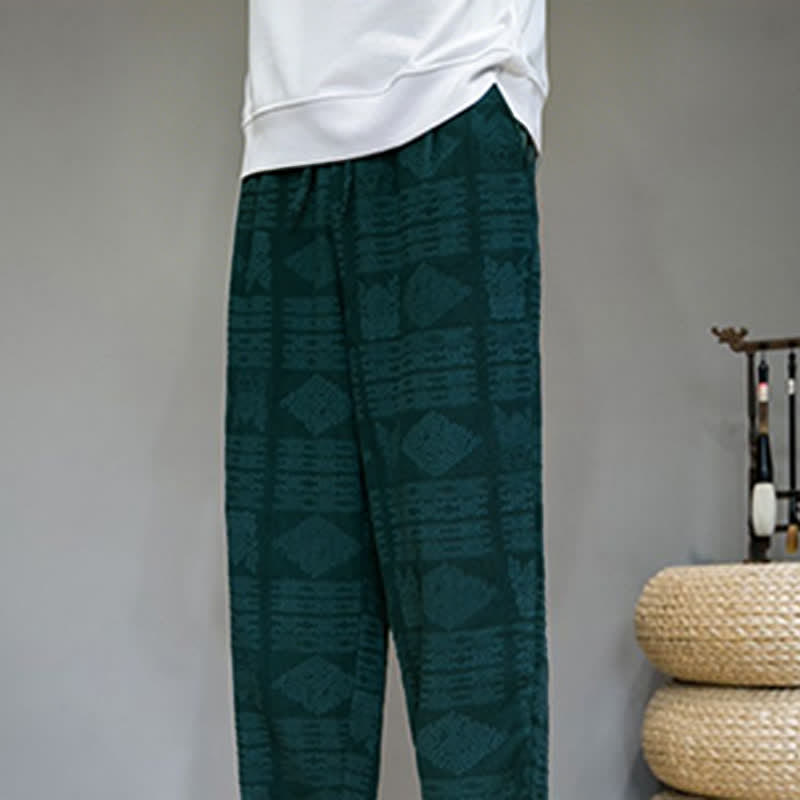 Buddha Stones Pantalones largos geométricos vintage informales de primavera/verano para hombre, de pierna recta y con bolsillos. - image 27