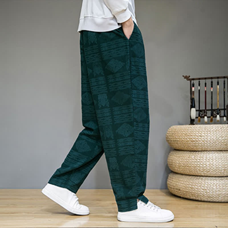 Buddha Stones Pantalones largos geométricos vintage informales de primavera/verano para hombre, de pierna recta y con bolsillos. - image 24