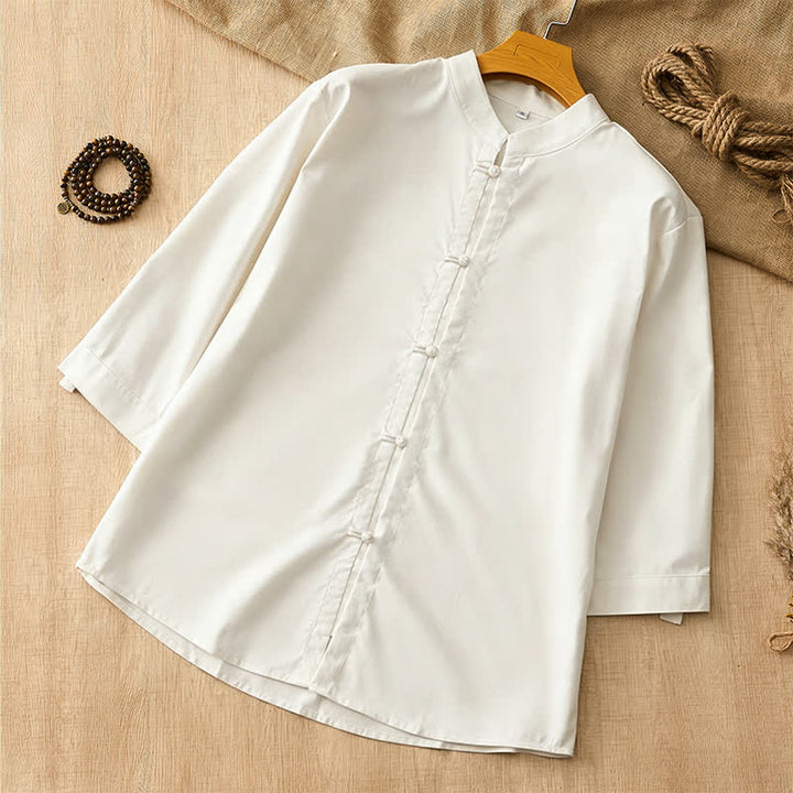 Buddha Stones Camisas de manga larga para hombre de estilo Tang, informales, con botones de rana, para primavera y verano. - Blanco - US/UK/AU44, EU54 (3XL) - image 20