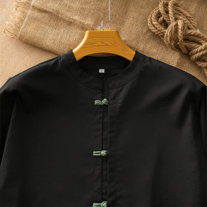 Buddha Stones Camisas de manga larga para hombre de estilo Tang, informales, con botones de rana, para primavera y verano. - image 7