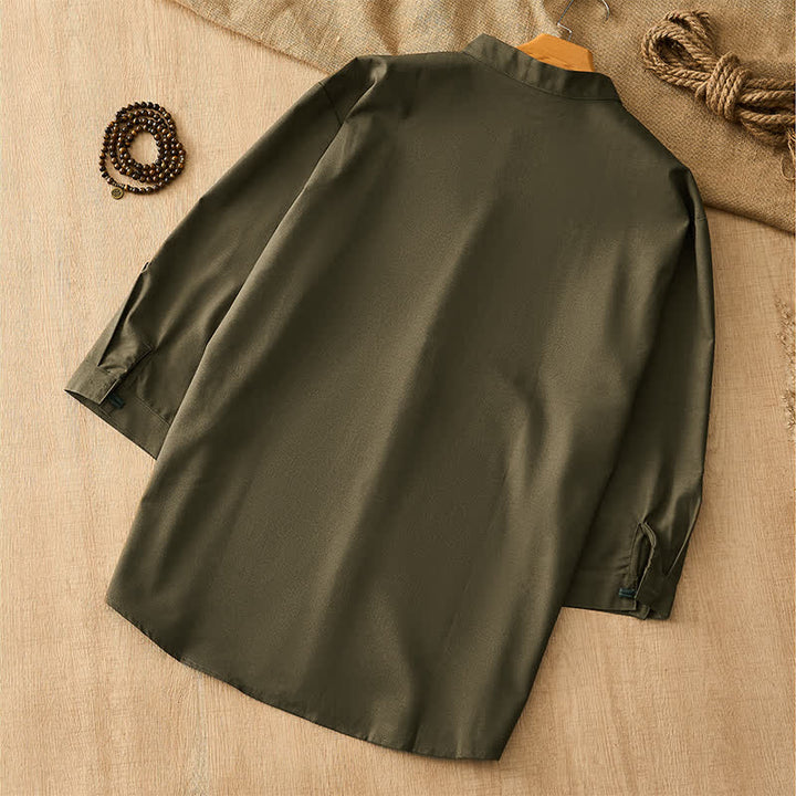 Buddha Stones Camisas de manga larga para hombre de estilo Tang, informales, con botones de rana, para primavera y verano. - image 14