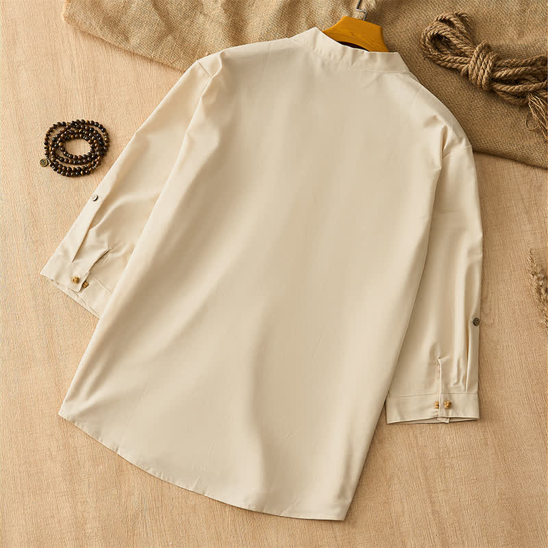 Buddha Stones Camisas de manga larga para hombre de estilo Tang, informales, con botones de rana, para primavera y verano. - image 3