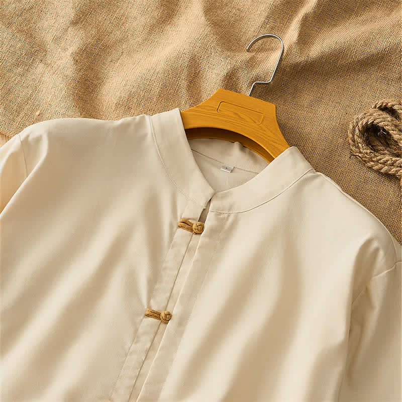 Buddha Stones Camisas de manga larga para hombre de estilo Tang, informales, con botones de rana, para primavera y verano. - image 4