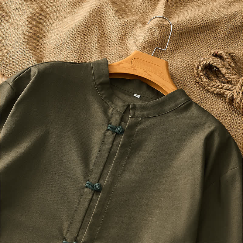Buddha Stones Camisas de manga larga para hombre de estilo Tang, informales, con botones de rana, para primavera y verano. - image 15
