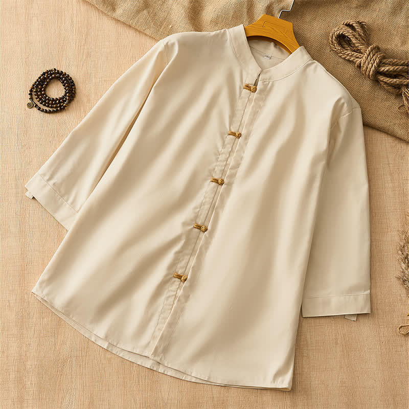 Buddha Stones Camisas de manga larga para hombre de estilo Tang, informales, con botones de rana, para primavera y verano. - image 1