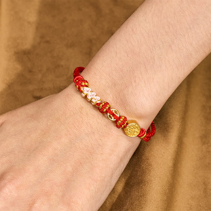 Buddha Stones Pulsera de bendiciones con monedas de cobre y cordón rojo del personaje Fu - image 4