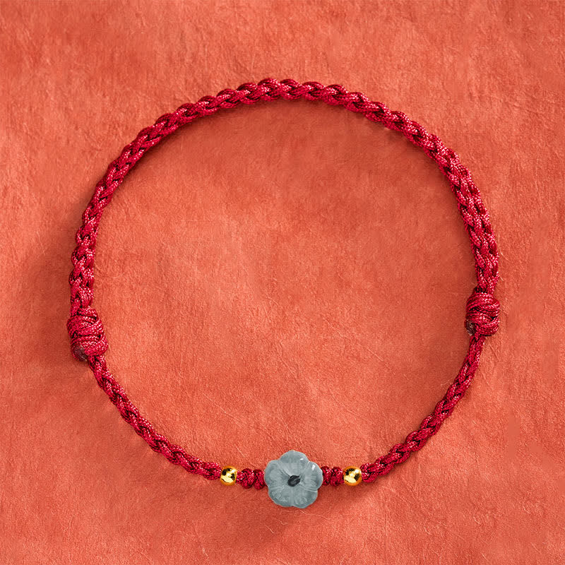 Buddha Stones Pulsera de bendición de hilo rojo con flor de jade - image 1